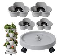 Bsbkoj Tour de jardin, jardinière verticale empilable à 4 niveaux, 32,99 x 9,9 cm, système de jardinage mobile avec roues flexibles, support pour d'intérieur et d'extérieur, plateau inclus