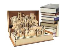 Bsbkoj Wood Easter Holy Week Book, 10.2x5.9 inches Holy Week Scene with Handmade Feature, Rustic Timber Souvenir, Decorative Artwork Keepsake with Religious Style, Family Decoration for Home and Tabl