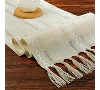 BSBUY 33cm*183cm Chemin de Table Bohème avec Glands et Macramé, Mode Chemin de Table Boho Beige, Chemin de Table Rustique de Ferme pour Décoration Table Salle à Manger, Baptême, Célébration, Mariage