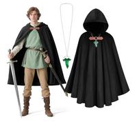 BSBUY Cape a Capuche pour Homme Femme, Cape en Velours Medievale avec Pendentif Broche Feuille, Deguisement Medieval Cape Medievale, Deguisement Halloween Cape Halloween, idéal pour le Cosplay-Noir