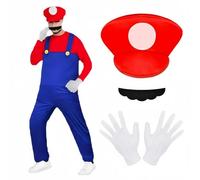 BSBUY Costume de Héros d'enfance pour Adulte, Super Brothers Adultes, Ensemble de Mario Luigi-Bros Costume de Cosplay avec Pantalon, Barbe, Gants, Costume de Plombier Super Brothers pour Homme Femme