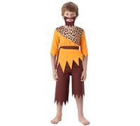 BSBUY Deguisement Caverne Costume Prehistoire Enfant, Manche Longues Imprimé Top et Pantalon pour Garçons Filles, Costume Cosplay Enfant Carnaval, Deguisement Halloween pour Noël Fête Mascarade