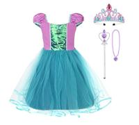 BSBUY Deguisement Princesse Robe Enfant Fille Bébé, Deguisement Robe Princesse Petite Sirene avec Accessoires de Baguette pour Enfant, Costume d' Halloween Anniversaire Fete Carnaval(90CM)