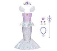 BSBUY Deguisement Robe Petite Sirene Ariel, Costume Princesse Ariel avec Perruque, Robe Princesse Costume de Sirene, Fancy Dress Noël Carnaval D'anniversaire Fêté Cosplay-150