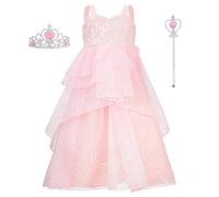 BSBUY Deguisement Robe Princesse Enfant Fille, Robe de Princesse Glinda Rose, Costume Soirée Tulle Robe Princesse Sequin Enfant, Costume de Soirée pour Fille 5-12ans