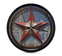 BSCKKDMN American Wastern Texas Star Horloge murale silencieuse sans tic-tac ronde à piles pour bureau, maison, salon, chambre à coucher 25,4 cm