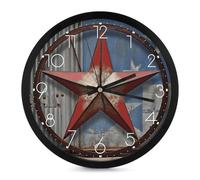 BSCKKDMN American Wastern Texas Star Horloge murale silencieuse sans tic-tac ronde à piles pour bureau, maison, salon, chambre à coucher 25,4 cm