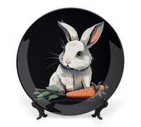 BSCKKDMN Assiette décorative en porcelaine anglaise en forme de lapin tenant une carotte avec présentoir faite à la main Décoration murale pour maison, cuisine, chambre à coucher 17,8 cm