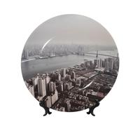 BSCKKDMN Assiettes décoratives en porcelaine anglaise de Mumbai City - Assiette décorative en céramique avec présentoir - Assiettes à dîner - 17,8 cm - Ornements muraux en céramique pour la maison, le