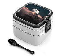 BSCKKDMN Boîte à bento Full Moon pour adulte - Empilable tout-en-un - Avec compartiments - Double couche - Anti-fuite - Pour le travail, les pique-niques, les voyages