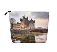 BSCKKDMN Castle Near Lake Stones Trousse de maquillage pour femme, trousse de toilette de voyage en lin imperméable, légère avec fermeture éclair, trousse de toilette de voyage, sac de rangement pour