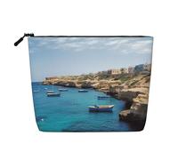 BSCKKDMN Coastal Of Malta Trousse de maquillage pour femme, étanche, en lin, légère avec fermeture éclair, trousse de toilette de voyage, organisateur de pinceaux de maquillage, sac de rangement