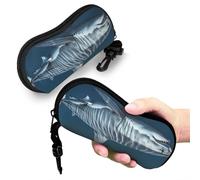 BSCKKDMN Étui à lunettes de soleil souple pour homme et femme, étui à lunettes en néoprène ultra léger, motif requin blanc, pochette souple portable pour lunettes de lecture avec clip ceinture