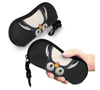 BSCKKDMN Étui à lunettes de soleil souple pour homme et femme, étui à lunettes en néoprène ultra léger, motif pingouin mignon, pochette pour lunettes de lecture souple avec clip ceinture