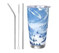 BSCKKDMN Gobelet isotherme avec couvercle et paille - 591 ml - Tasse à café de voyage en acier inoxydable à double paroi - Beau paysage de montagnes enneigées - Bouteille d'eau étanche - Cadeau pour