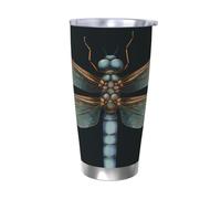 BSCKKDMN Gobelet isotherme avec couvercle et paille - 591 ml - Tasse à café de voyage en acier inoxydable à double paroi - Tasse à thé en forme de libellule - Bouteille d'eau étanche - Cadeau pour