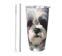 BSCKKDMN Gobelet isotherme avec couvercle et paille - 591 ml - Tasse à café de voyage en acier inoxydable à double paroi - Tasse à thé Shih Tzu - Bouteille d'eau étanche - Cadeau pour homme et femme