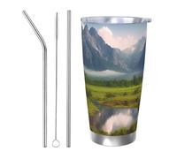 BSCKKDMN Gobelet isotherme avec couvercle et paille - 591 ml - Tasse à café de voyage en acier inoxydable à double paroi - Beau paysage - Bouteille d'eau étanche - Cadeau pour homme et femme