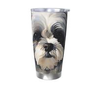 BSCKKDMN Gobelet isotherme avec couvercle et paille - 591 ml - Tasse à café de voyage en acier inoxydable à double paroi - Tasse à thé Shih Tzu - Bouteille d'eau étanche - Cadeau pour homme et femme