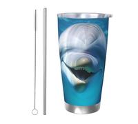 BSCKKDMN Gobelet isotherme avec couvercle et paille - 591 ml - Tasse à café de voyage en acier inoxydable à double paroi - Tasse à thé avec sourire - Bouteille d'eau étanche - Cadeau pour homme et