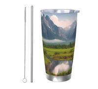 BSCKKDMN Gobelet isotherme avec couvercle et paille - 591 ml - Tasse à café de voyage en acier inoxydable à double paroi - Beau paysage - Bouteille d'eau étanche - Cadeau pour homme et femme