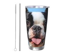 BSCKKDMN Gobelet isotherme avec couvercle et paille - 591 ml - Tasse à café de voyage en acier inoxydable à double paroi - Joli terrier de Boston - Bouteille d'eau étanche - Cadeau pour homme et femme