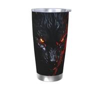 BSCKKDMN Gobelet isotherme avec couvercle et paille - 591 ml - Tasse à café de voyage en acier inoxydable à double paroi - Grand loup noir avec yeux rouges - Bouteille d'eau étanche - Cadeau pour