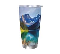 BSCKKDMN Gobelet isotherme avec couvercle et paille - 591 ml - Tasse à café de voyage en acier inoxydable à double paroi - Paysage de lac et de montagne - Bouteille d'eau étanche - Cadeau pour homme