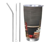 BSCKKDMN Gobelet isotherme avec couvercle et paille de 591 ml, tasse à café de voyage en acier inoxydable à double paroi, tasse à thé pour enseignant, salle de classe, tableau noir, bouteille d'eau