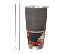 BSCKKDMN Gobelet isotherme avec couvercle et paille de 591 ml, tasse à café de voyage en acier inoxydable à double paroi, tasse à thé pour enseignant, salle de classe, tableau noir, bouteille d'eau