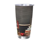 BSCKKDMN Gobelet isotherme avec couvercle et paille de 591 ml, tasse à café de voyage en acier inoxydable à double paroi, tasse à thé pour enseignant, salle de classe, tableau noir, bouteille d'eau