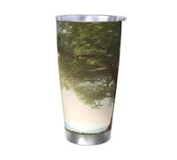 BSCKKDMN Gobelet isotherme avec couvercle et paille - Tasse à café de voyage en acier inoxydable à double paroi - Tasse à thé avec paysage de branche - Bouteille d'eau étanche - Cadeau pour homme et