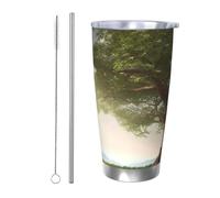 BSCKKDMN Gobelet isotherme avec couvercle et paille - Tasse à café de voyage en acier inoxydable à double paroi - Tasse à thé avec paysage de branche - Bouteille d'eau étanche - Cadeau pour homme et