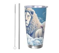 BSCKKDMN Gobelet isotherme avec couvercle et paille - Tasse à café de voyage en acier inoxydable à double paroi - Tasse à thé avec un lion - Bouteille d'eau étanche - Cadeau pour homme et femme - 591