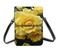 BSCKKDMN Graceful Yellow Rose Flower Small Crossbody Bags For Women Cell Phone Purse PU Leather Wallet Bag With Shoulder Strap