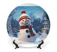 BSCKKDMN Happy Snowman Assiette décorative en porcelaine anglaise avec support de présentation faite à la main Décoration murale pour maison, cuisine, chambre à coucher 17,8 cm