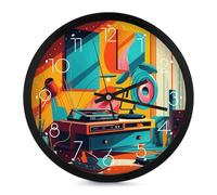 BSCKKDMN Horloges murales de peinture de tourne-disque de 25,4 cm silencieuses, sans tic-tac, horloge murale ronde à piles, horloge décorative pour bureau, maison, salon, chambre à coucher