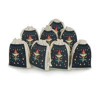 BSCKKDMN Lot de 8 sacs cadeaux en coton avec cordon de serrage, motif lutins colorés, sacs cadeaux réutilisables pour bijoux, fêtes, emballages, cadeaux de Noël, sacs à bonbons, 12 x 17 cm