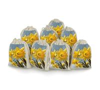 BSCKKDMN Lot de 8 sacs cadeaux réutilisables en coton avec cordon de serrage - Motif jonquille jaune - 12 x 17 cm