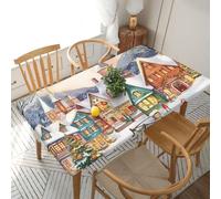 BSCKKDMN Nappe de table rectangulaire imperméable et lavable avec élastique pour restaurant, pique-nique, terrasse, fête, 76,2 x 152,4 cm, aquarelle magique de Noël