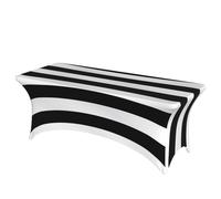 BSCKKDMN Nappe de table rectangulaire universelle en élasthanne, extensible, infroissable, lavable, pour fête d'anniversaire, mariage, banquet - Rayures noires et blanches - 1,8 m