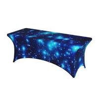 BSCKKDMN Nappe de table rectangulaire universelle en élasthanne, extensible, infroissable, lavable, pour fête d'anniversaire, mariage, banquet - Motif étoiles bleues brillantes - 1,8 m