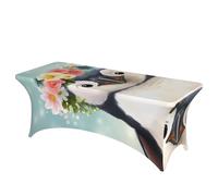 BSCKKDMN Nappe de table rectangulaire universelle en élasthanne, extensible, infroissable, lavable, pour fête d'anniversaire, mariage, banquet, pingouin portant des fleurs, 1,8 m