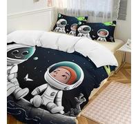 BSCKKDMN Parure de lit 3 pièces avec housse de couette en microfibre légère et légère avec fermeture éclair pour chambre d'adulte, toutes saisons, 259,1 x 228,6 cm, astronaute et extraterrestre