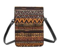 BSCKKDMN Petit sac à bandoulière africain tribal en tissu de boue pour femme, sac à main pour téléphone portable, sac portefeuille en cuir PU avec bandoulière