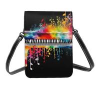 BSCKKDMN Petit sac à bandoulière coloré avec clavier de piano et note de musique pour femme, sac à main pour téléphone portable, sac portefeuille en cuir PU avec bandoulière