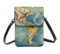 BSCKKDMN Petit sac à bandoulière en cuir PU avec bandoulière motif carte du monde pour femme