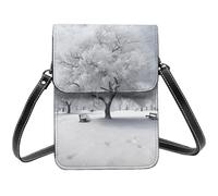 BSCKKDMN Petit sac à bandoulière en cuir PU avec bandoulière pour femme Motif arbre de neige Blanc
