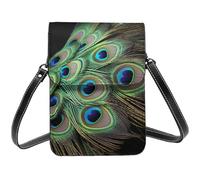 BSCKKDMN Petit sac à bandoulière en cuir PU avec bandoulière pour femme Motif plume de paon Vert