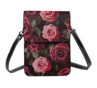 BSCKKDMN Petit sac à bandoulière en cuir PU avec bandoulière pour femme Motif roses